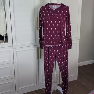 Serra Burgundy Long Sleeve Henley Pajama Set  Wine Print Small